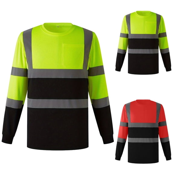 Men's Reflective Work Shirt Long Sleeve Breathable Wicking High Visibility Performance Tee for Active Duty
