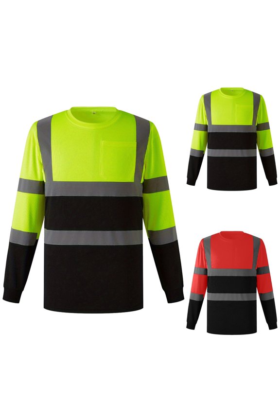 Men's Reflective Work Shirt Long Sleeve Breathable Wicking High Visibility Performance Tee for Active Duty