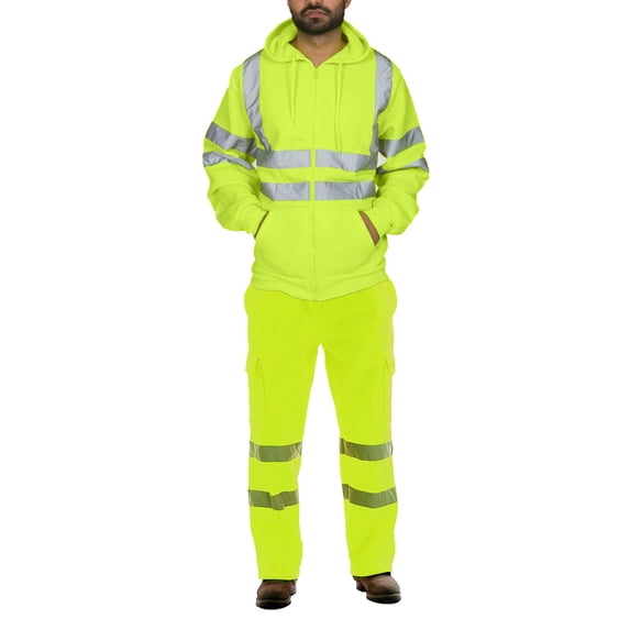 Men's Reflective Workwear Suits - Calssic Waterproof Rain Jacket with Long Pants High Visibility Rain Gear