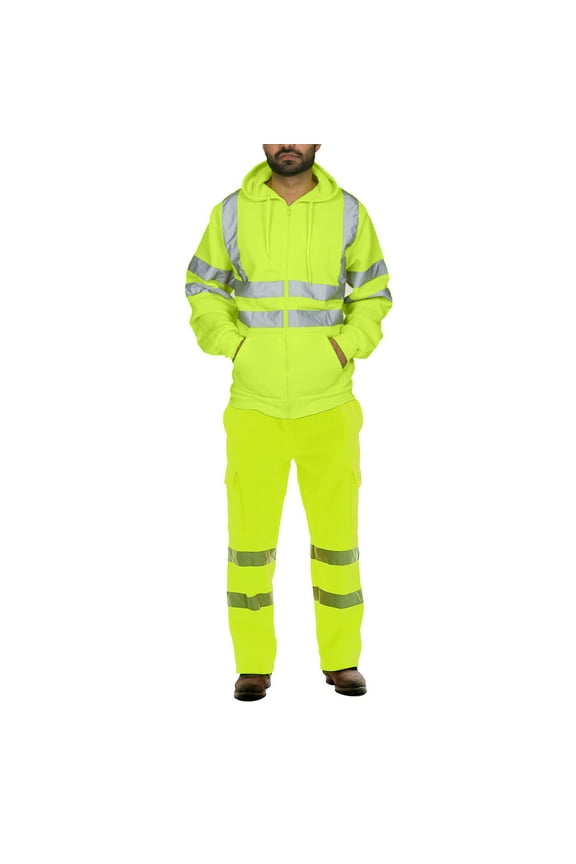 Men's Reflective Workwear Suits - Calssic Waterproof Rain Jacket with Long Pants High Visibility Rain Gear