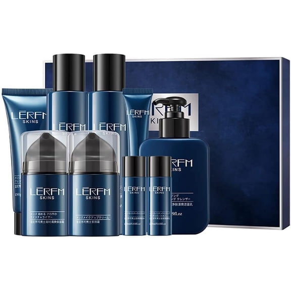 Men's Refreshing Skin Care Set 9Pcs Cleanser Toner Cream Purify Oil Control Shrink Pores Brightening Firming Repairing Nourishing Moisturizing Hydrating for Smooth Radiant Youthful Skin
