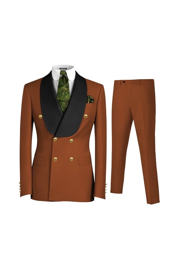 Men's Regular Fit 2 Piece Orange Shawl Lapel Suit Formal Wedding Party Outfit, Size S