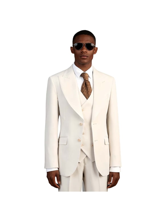 Men's Regular Fit 3 Piece Double Breasted Suit: Groom & Business Essential (Jacket+Vest+Pants)