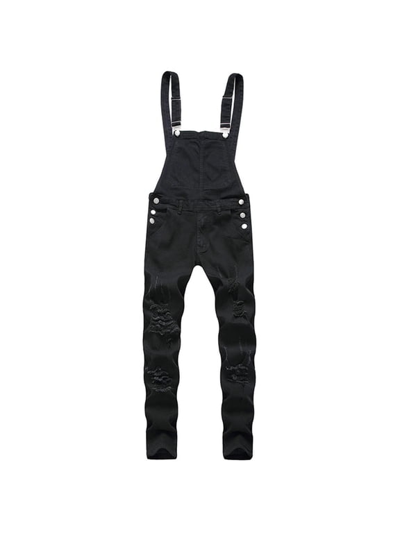 Men's Regular Fit Comfort Flex Jean Fashion Trendy Ripped Suspenders Casual Pant Jeans Summer Commuting Loose Trousers