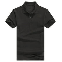 Men's Regular-Fit Cotton Short Sleeve Jersey Casual Plain Polo Shirt Black L