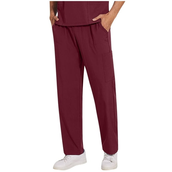 Men's Regular Fit Dress Pants Casual Business Comfort Stretch Pants Nursing Worker Pants Wine XXL