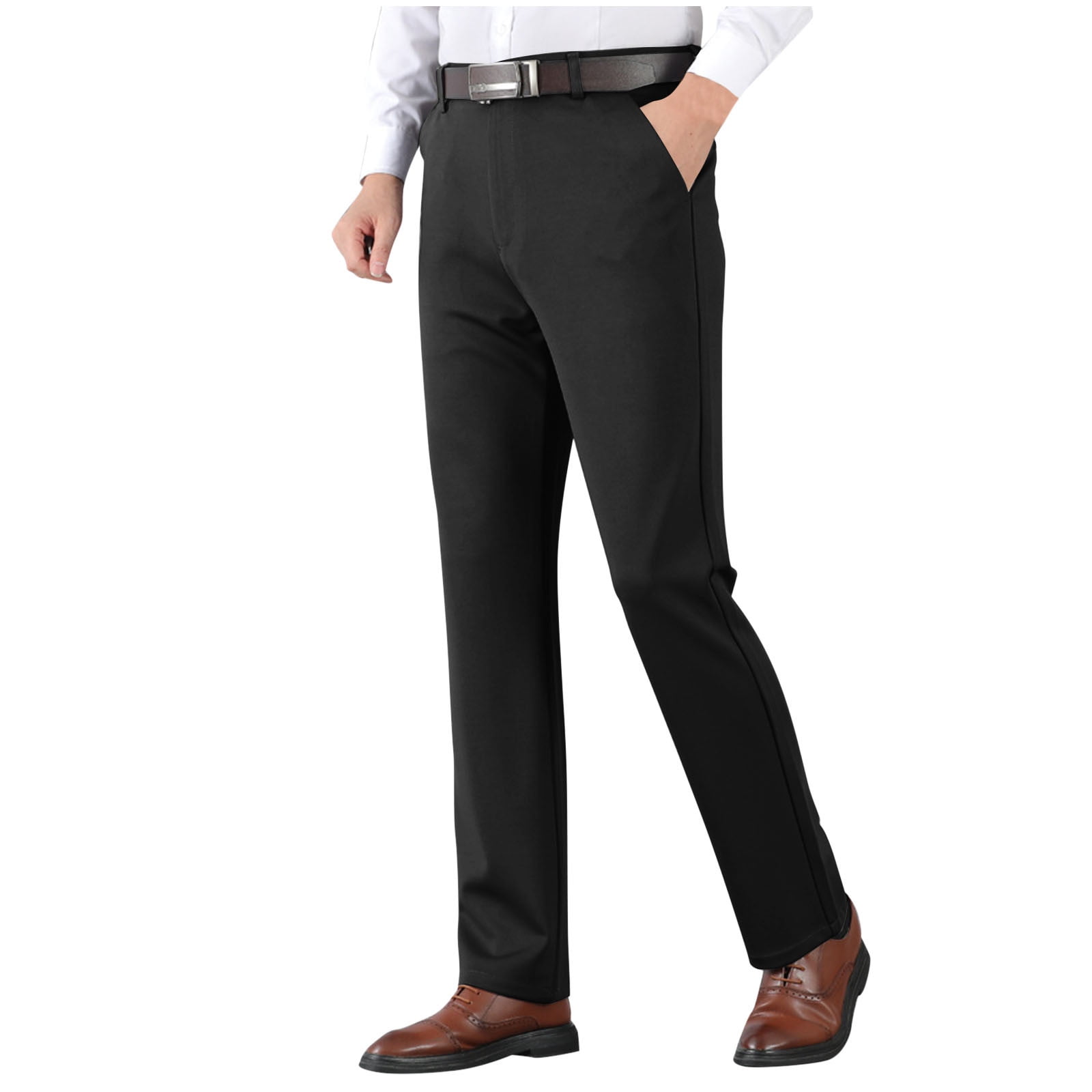 Men's Regular Fit Dress Pants Casual Business Flat Front Mens Wrinkle ...