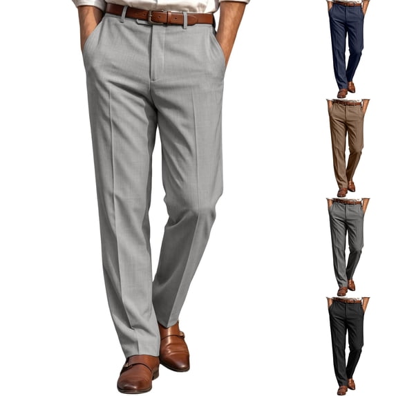 Men's Regular Fit Dress Pants Expandable Waist Slacks for Work Casual Business Flat Front Mens Wrinkle Free Comfort Stretch Pants Navy M