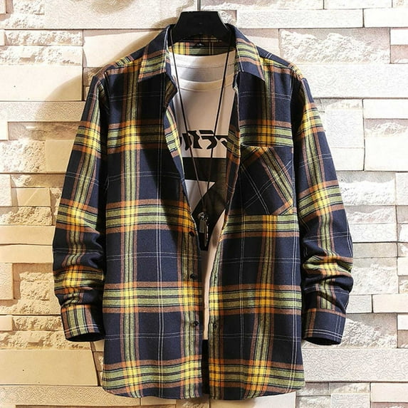 Men's Regular Fit Flannel Plaid Shirts, Casual Classic Button Down Shacket Shirts Long Sleeve Shirts Tops