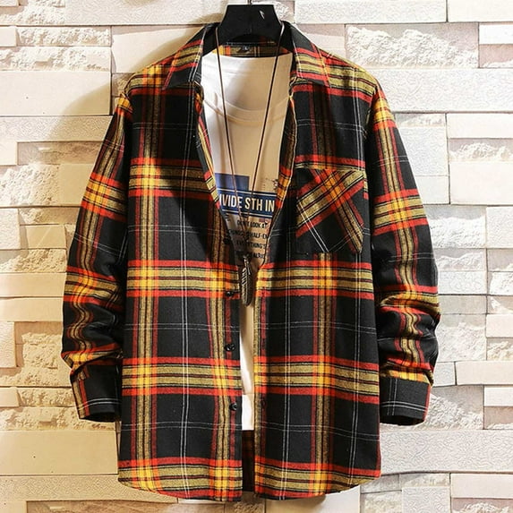 Men's Regular Fit Flannel Plaid Shirts, Casual Classic Button Down Shacket Shirts Long Sleeve Shirts Tops