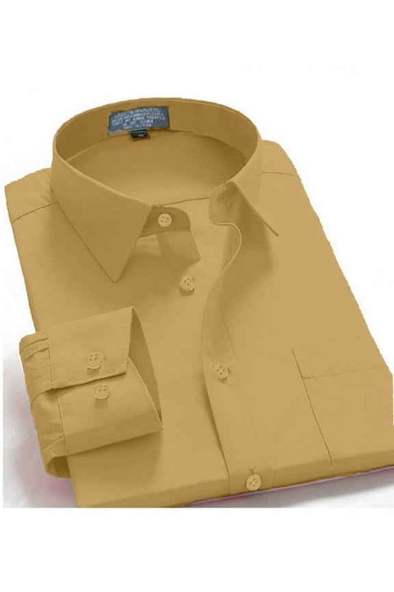Men's Regular Fit Long Sleeve French Cuff One Pocket Casual Dress Shirt Mustard