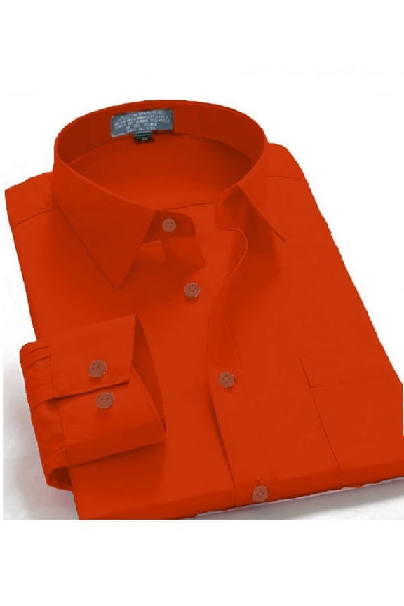 Men's Regular Fit Long Sleeve French Cuff One Pocket Casual Dress Shirt Orange