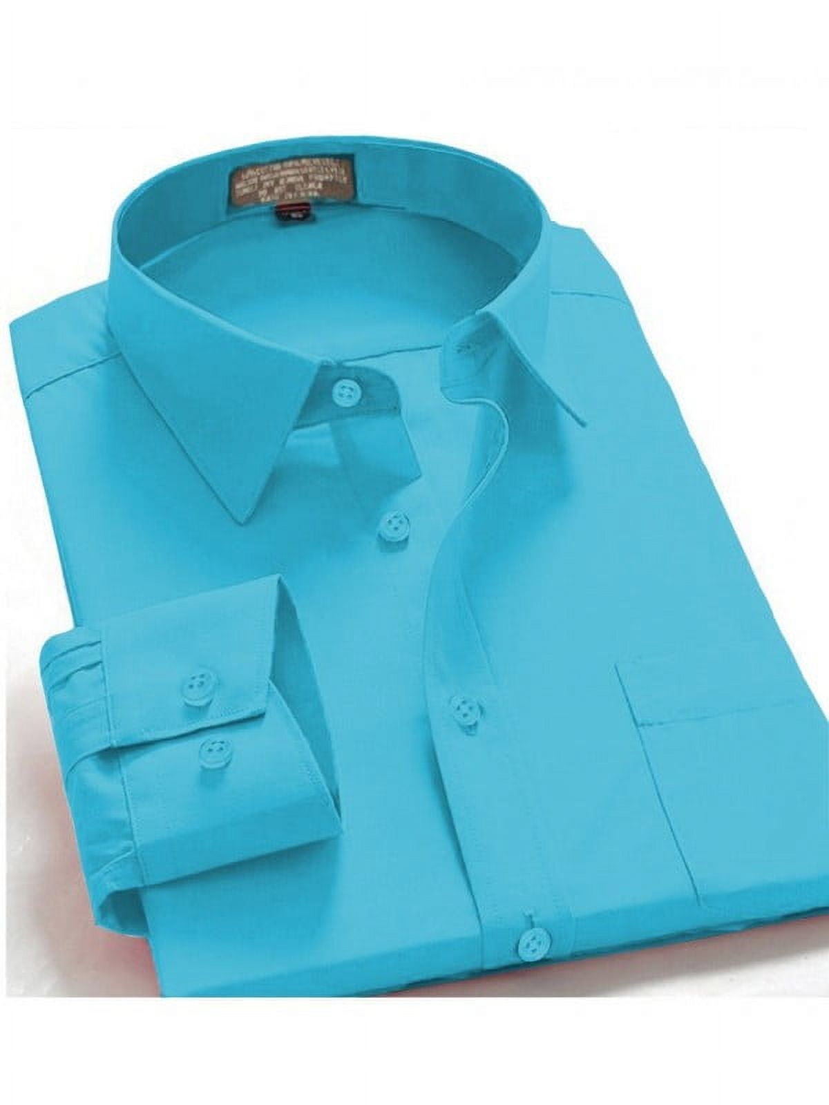 Men's Regular Fit Solid Dress Shirt With Convertible Cuffs - Turquoise, 16.5 Neck 35 Sleeve - View #9