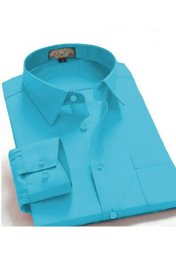 Men's Regular Fit Long Sleeve French Cuff One Pocket Dress Shirt In Turquoise
