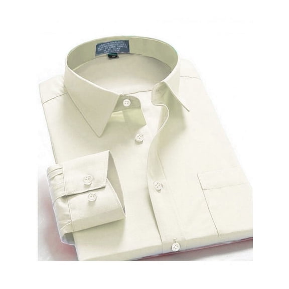 Men's Regular Fit Long Sleeve French Cuff One Pocket Dress Shirt Off White