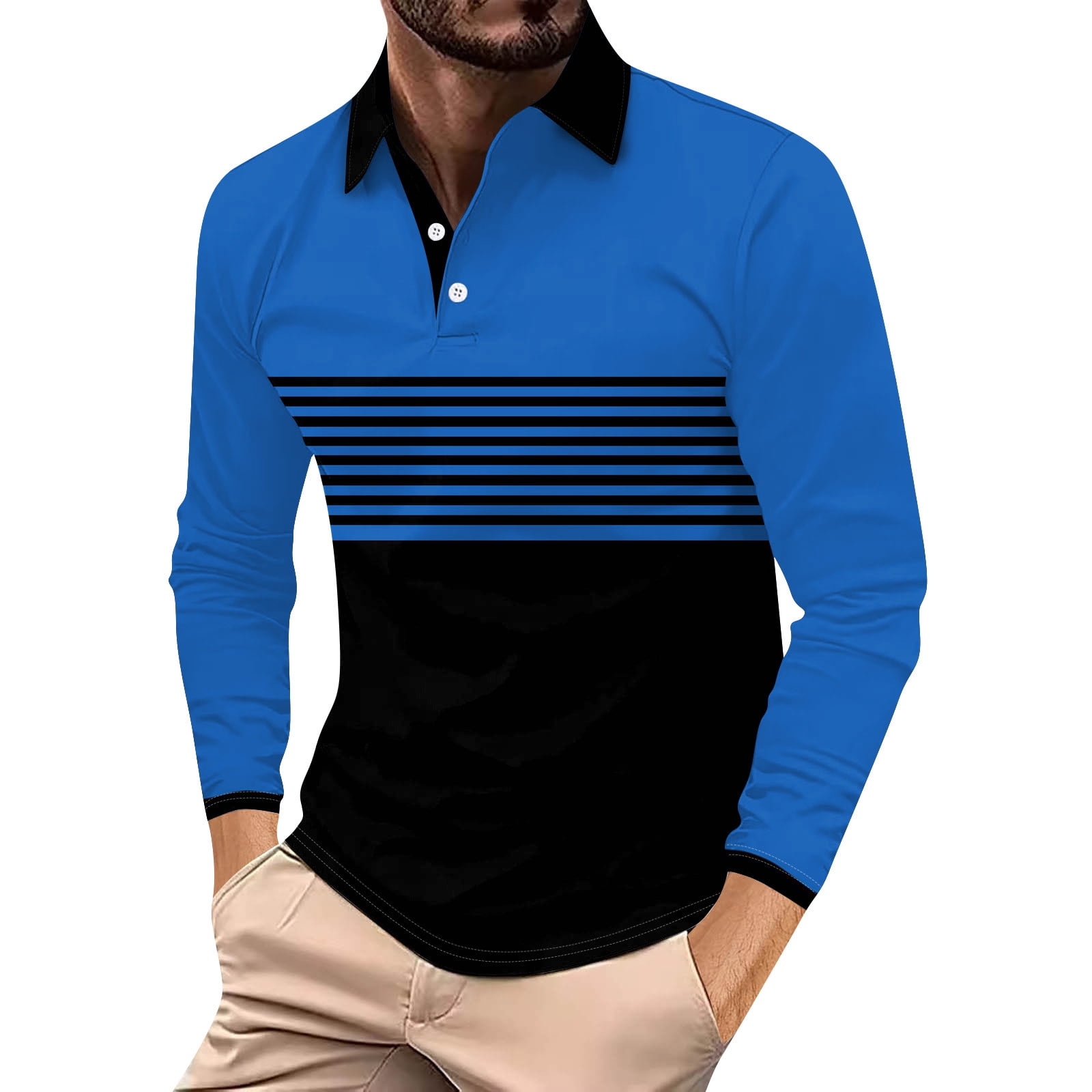Men's RegularFit Long Sleeve Golf Polo Shirts Button Down Tshirts V