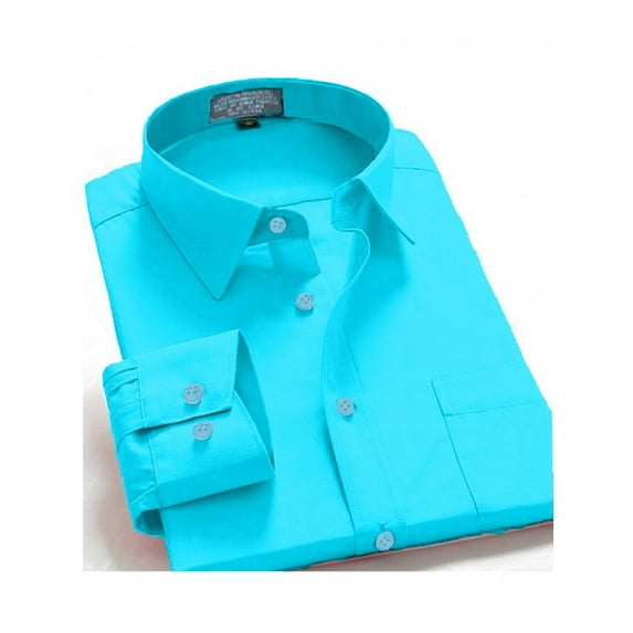 Men's Regular Fit Long Sleeve Solid Color One Pocket Casual Dress Shirt Aqua (Aqua,L (16-16) sleeve 32/33)