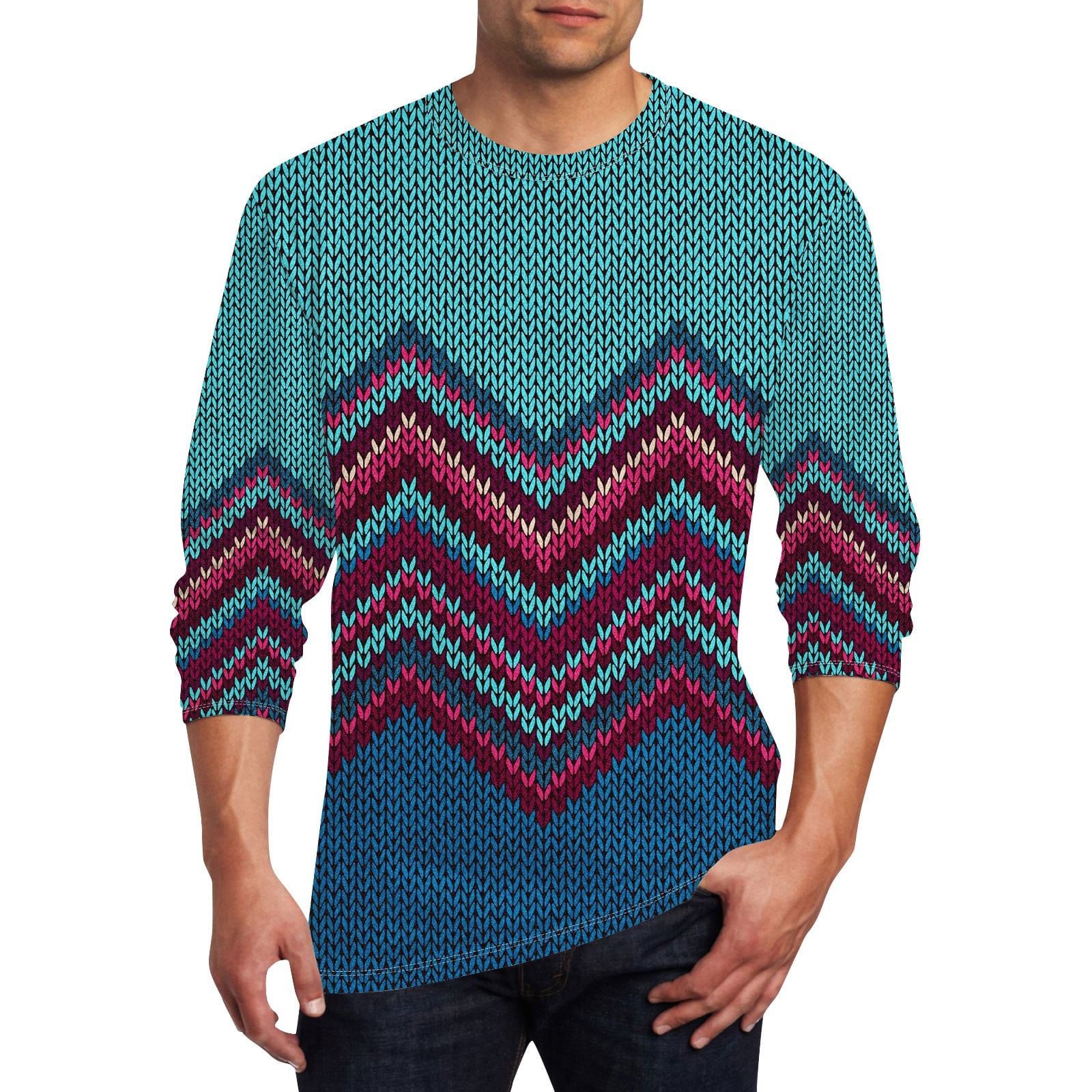 Men's RegularFit Long Sleeve TShirts Printed Tshirts Crewneck Casual