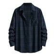 thumbnail image 1 of Men's Regular Fit Plaid Flannel Shirts Button Down Shirts Long Sleeve Cuffed Shirts  Lightweight Fall Jackets 01#Navy M, 1 of 5