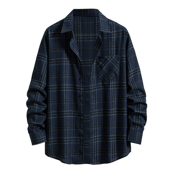 Men's Regular Fit Plaid Flannel Shirts Button Down Shirts Long Sleeve Cuffed Shirts Lightweight Fall Jackets 01#Navy M