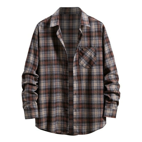 Men's Regular Fit Plaid Flannel Shirts Button Down Shirts Long Sleeve Cuffed Shirts Lightweight Fall Jackets Coffee S
