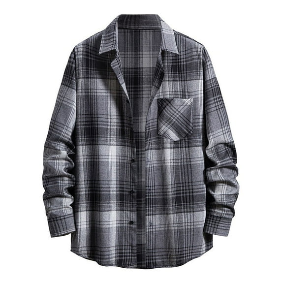 Men's Regular Fit Plaid Flannel Shirts Button Down Shirts Long Sleeve Cuffed Shirts Lightweight Fall Jackets Dark Gray M