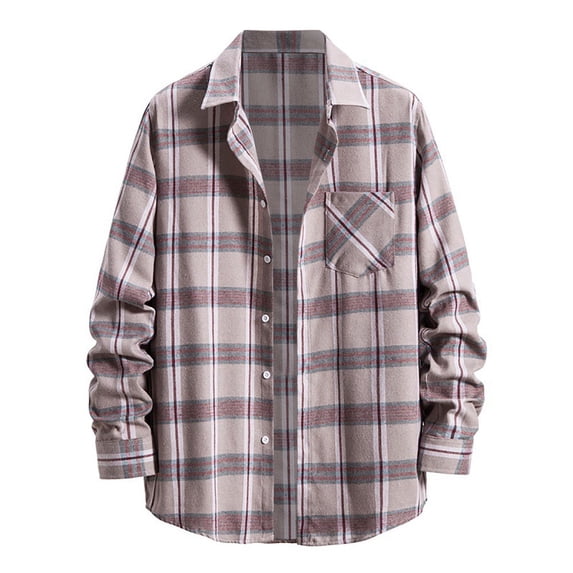 Men's Regular Fit Plaid Flannel Shirts Button Down Shirts Long Sleeve Cuffed Shirts Lightweight Fall Jackets Pink M