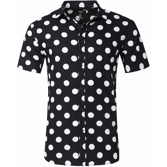 Men's Regular Fit Short Sleeve Dress Shirt Premium Polka Dot Prints Button Down Casual Shirts M