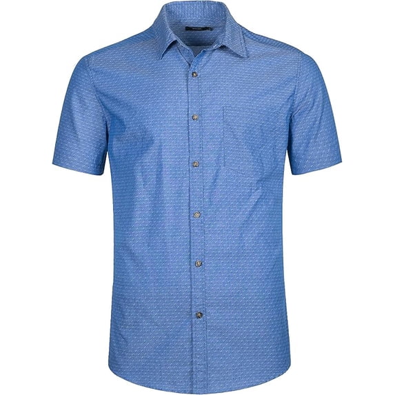 Men's Regular Fit Short Sleeve Dress Shirt Premium Polka Dot Prints Button Down Casual Shirts XL