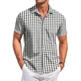 thumbnail image 1 of Men's Regular Fit Short Sleeve Shirts Plaid Printed Polyester Button Down Lapel Lightweight Breathable Classic Tops, Black, 4XL, 1 of 6