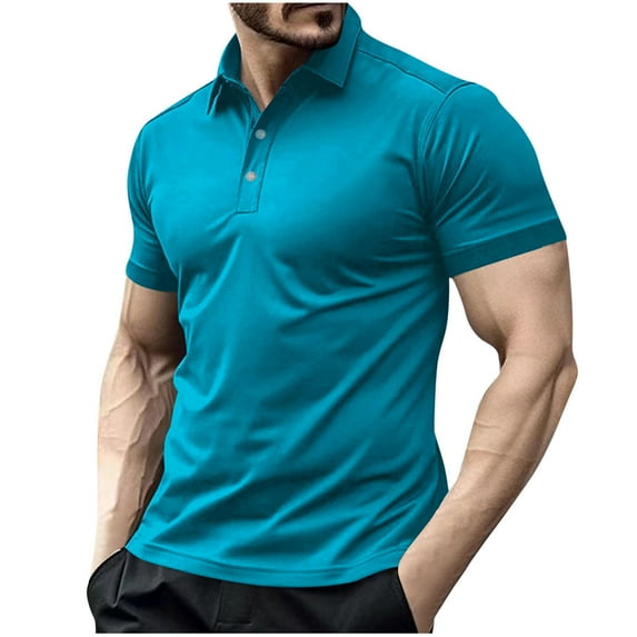Men's Regular Fit Solid Sports Polo Shirt Lapel Short Sleeve Summer T-Shirt Classic Casual Solid Outdoor T-Shirt