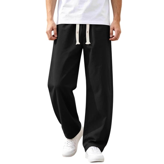 Men's Regular Fit Straight Leg Baggy Jeans Drawstring Elastic Waist Loose Fit Y2K Denim Pants with Pocket Pull On Denim Pants