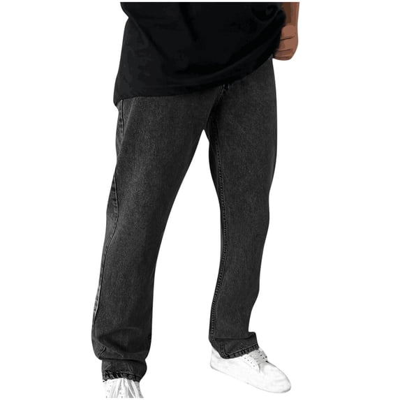 Men's Regular Fit Stretch Jeans Straight Leg Mid Rise Classic Comfort Flex Denim Pants Gray
