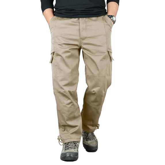 Men's Regular Fit Stretch Twill Cargo Pants, Zipper Multi Pocket Outdoor Utility Trousers