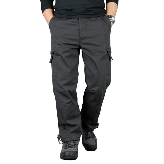 Men's Regular Fit Stretch Twill Cargo Pants, Zipper Multi Pocket Outdoor Utility Trousers