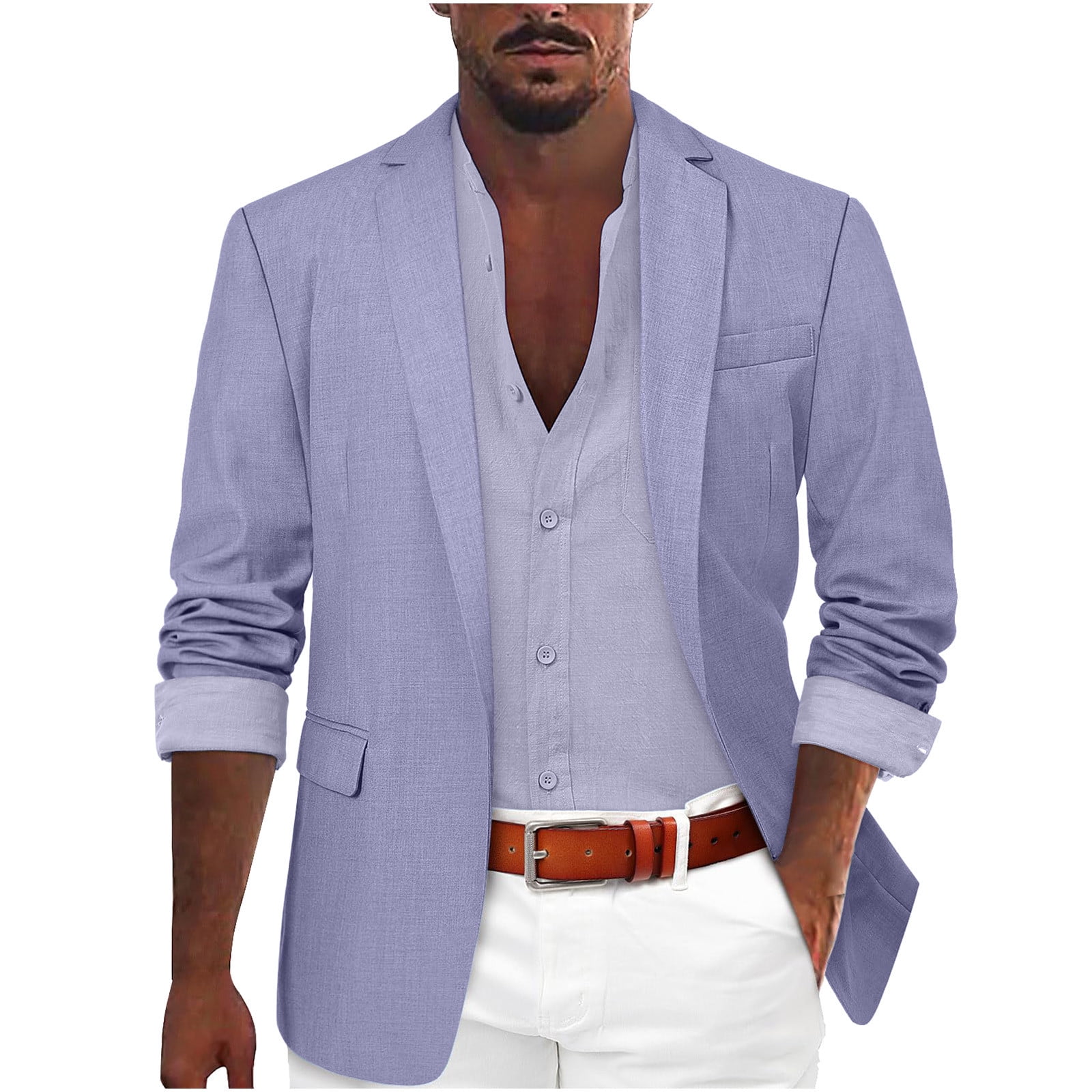 Men's Classic 2 Buttons Slim Fit Cotton Linen Suit Blazers Casual  Lightweight Jacket Sport Coat Lapel Spring Autumn Blazer (Light  Blue,X-Large)