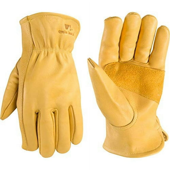 Men's Reinforced Leather Work Gloves with Palm Patch, Large (Wells Lamont 1129)