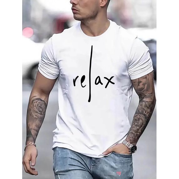 Men’s Relax Letter Graphic T-Shirt, Casual Crew Neck Short Sleeve Lightweight Everyday Fashion Tee