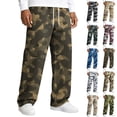 thumbnail image 1 of Men's Relaxed-Fit Camouflage Print Drawstring Straight-Leg Pants - Stretch Waist Casual Trousers for Outdoor, Casual, and Military-Inspired WearArmy GreenL, 1 of 8