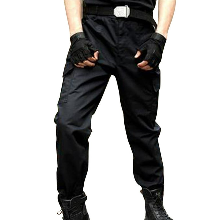 Mens Casual Pockets Cargo Pants Fashion Black Overalls Hip Hop