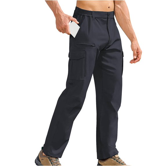 Men's Relaxed Fit Cargo Pants Big and Tall Outdoor Hiking Pants Three Proof Pants Multi Bag Loose and Slightly Elastic Straight Leg Solid Color Pants Jogging Sweatpants Pants Black 2XL