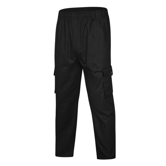 Men's Relaxed Fit Cargo Pants, Matte Cotton-Touch Multi-Pocket Casual Lightweight Stretch Loose Fit Work Pants with Flex Waistband Size 5XL Black