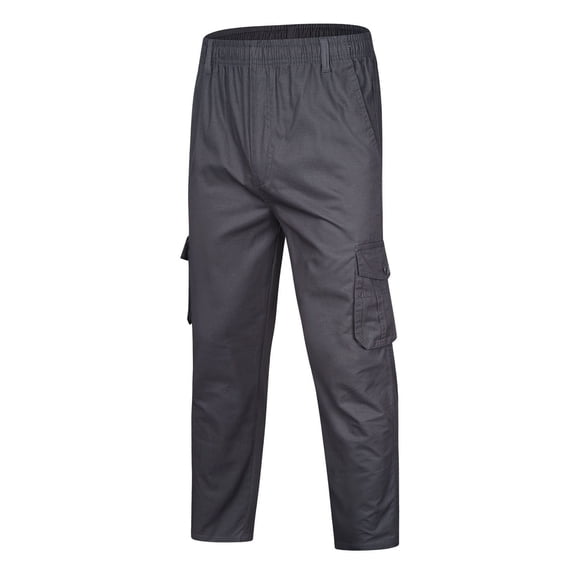 Men's Relaxed Fit Cargo Pants, Matte Cotton-Touch Multi-Pocket Casual Lightweight Stretch Loose Fit Work Pants with Flex Waistband Size 5XL Dark Gray
