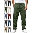 thumbnail image 1 of Men's Relaxed Fit Cargo Pants Straight Leg Elastic Waist Drawstring Multi Pocket Durable Spring Fall Pants, 1 of 9