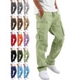 thumbnail image 1 of Men's Relaxed Fit Cargo Pants Straight Leg Elastic Waist Drawstring Multiple Pockets Durable Spring Fall Pants, 1 of 9