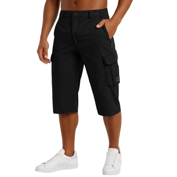 Men's Relaxed Fit Cargo Shorts with Flap Pockets Durable Utility Cotton Summer Workwear Shorts Black 3XL