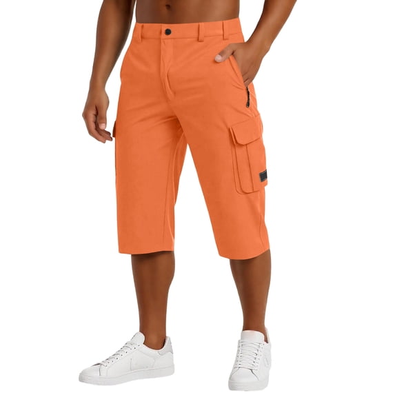 Men's Relaxed Fit Cargo Shorts with Flap Pockets Durable Utility Cotton Summer Workwear Shorts Orange M