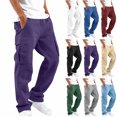 thumbnail image 1 of Men's Relaxed Fit Cargo Sweatpants Drawstring Elastic Waist Straight Leg Pants with Multi Pockets,Loose Casual Trousers for Daily Home Loungewear, 1 of 2