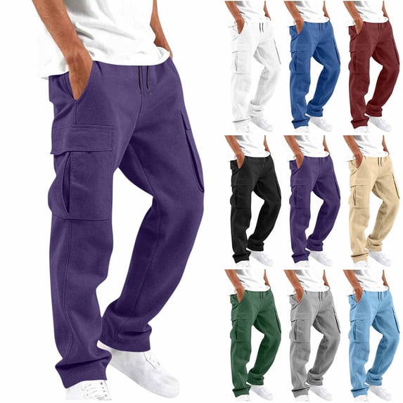 Men's Relaxed Fit Cargo Sweatpants Drawstring Elastic Waist Straight Leg Pants with Multi Pockets,Loose Casual Trousers for Daily Home Loungewear