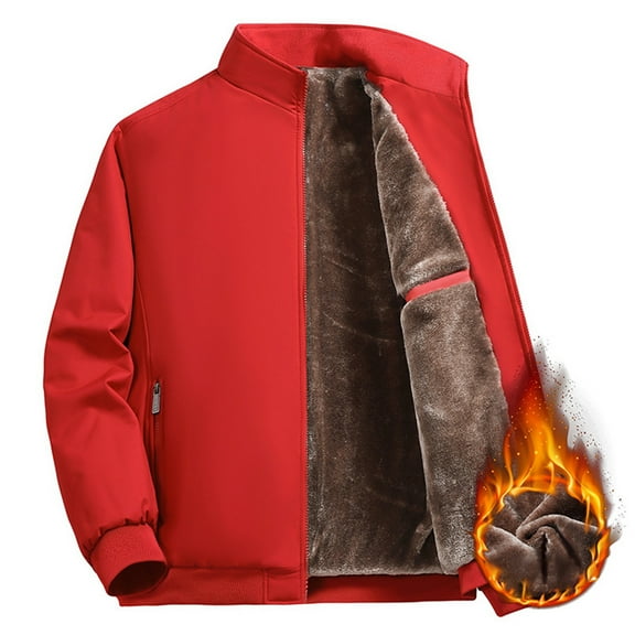 Men's Relaxed-Fit Casual Workwear Baseball Jacket Long-Sleeve Outerwear with Fleece Lining for Warmth and Comfort in Sporty Style with Ribbed Details,Red,M